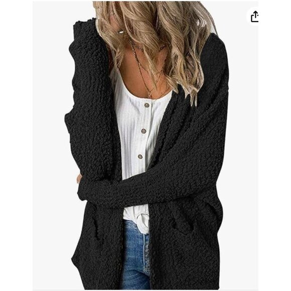 Bobeau Women's Oversized Chunky Knit Black Cardigan‎ Sweater Size Large Grandpa - Picture 1 of 9